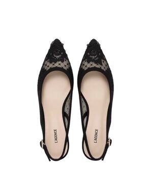 L'AGENCE Black Lace Pointed Slingback Flats